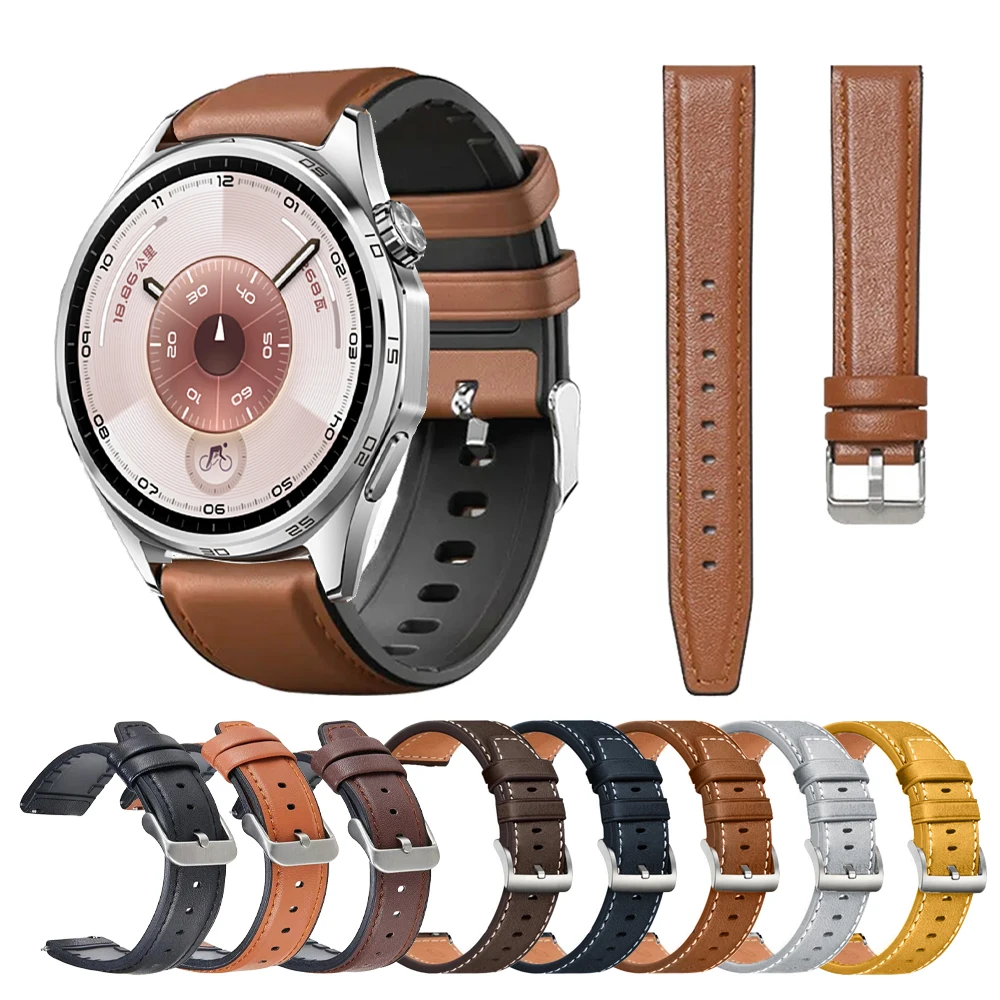 Elegant Dual-Texture Leather and Silicone Watch Strap - 22mm