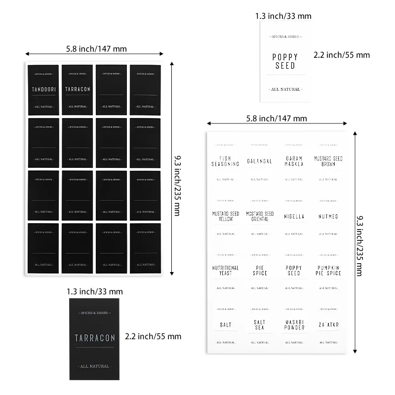 Étiquettes adhésives x27 vignette noir texte prédéfini épices