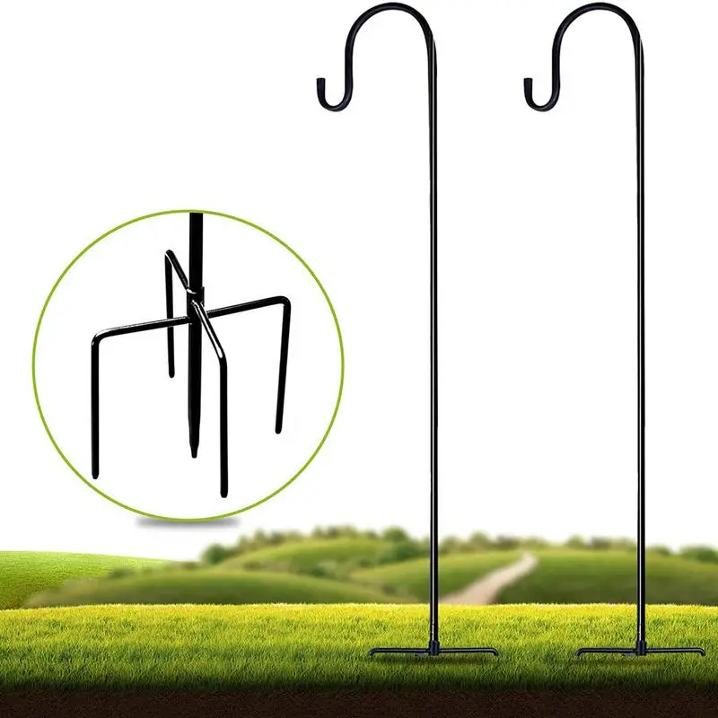 Hot Adjustable Shepherd Crook Hooks Festoon Pole With Base Garden Border Hook For String Lights Flower Ball Plant