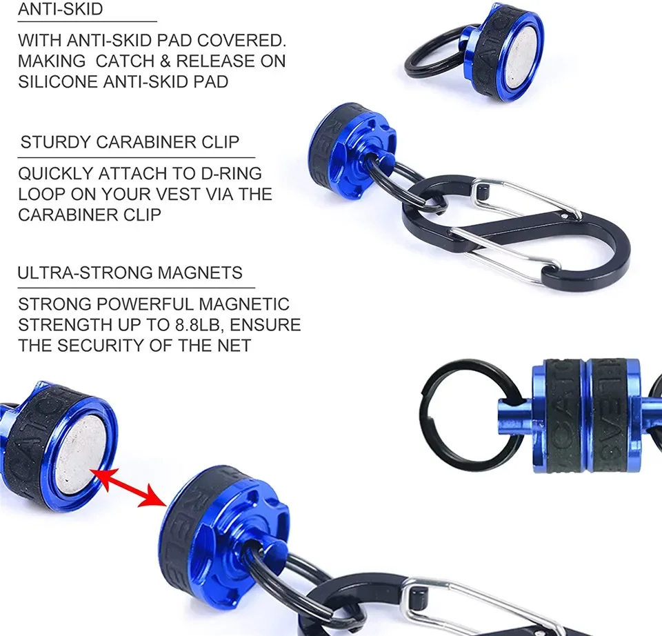 Rapid-Release Magnetic Fishing Net with Lanyard - Stainless Steel, Tangle-Free Design