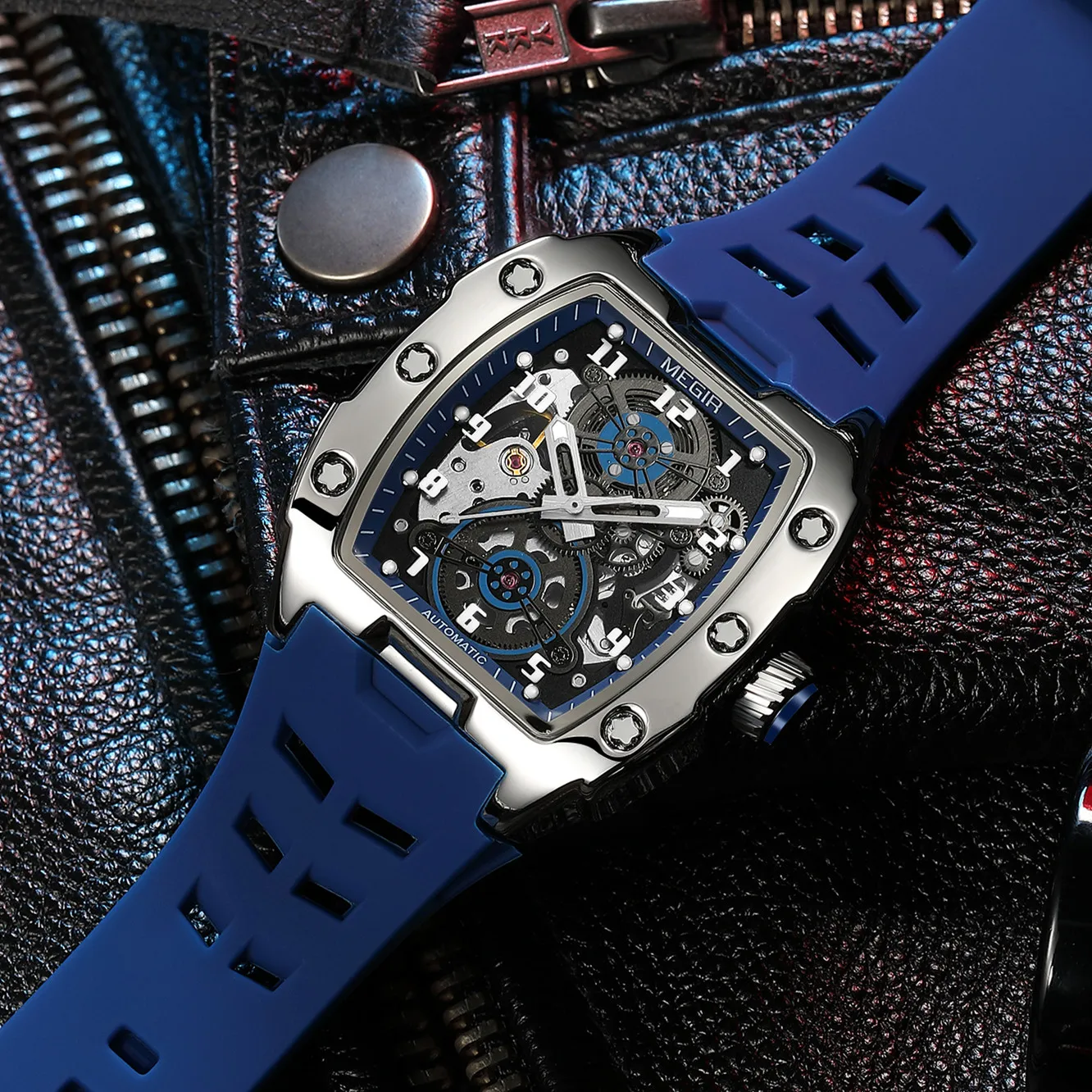 MEGIR Brand Fashion Mechanical Watch for Men Sport Hollowed Out