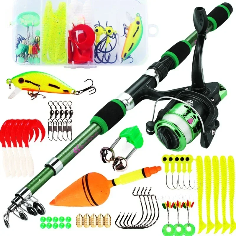 Spinning Fishing Rod and Reel Combo1.8M Telescopic Rod with 5.2:1 3BB  Fishign Reel Max Drag 5kg Fishing Kit