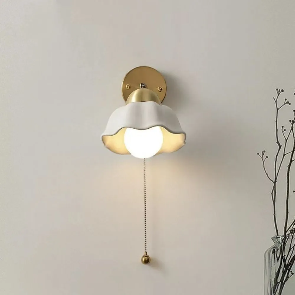 Ceramic Wall Lamp Led European Simple Bedside Lamps Modern Living Room Study Pull Rope Iron Art Wall Lighting Yard Light