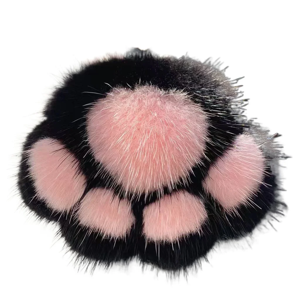 Stuffed Animal Cat's Paw Fur Keychain Furry Doll Love Cat's Paw Stuffed Keyring Car Trinket Pompom Plush Cat's Paw Pendant