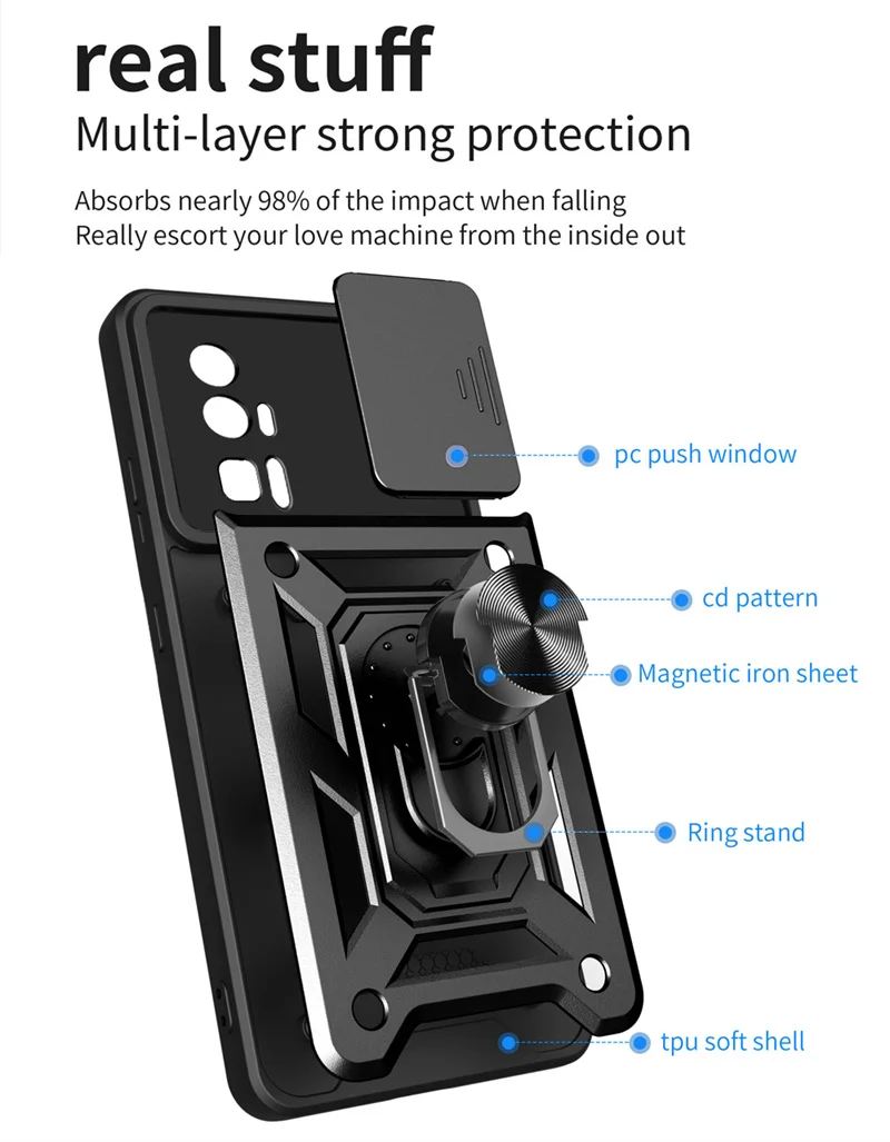 For Poco F5 Pro 5G Case Slide Camera Shockproof Armor Case For Poko Little F5 F 5 Pro F5pro Magnetic Holder Ring Protect Cover