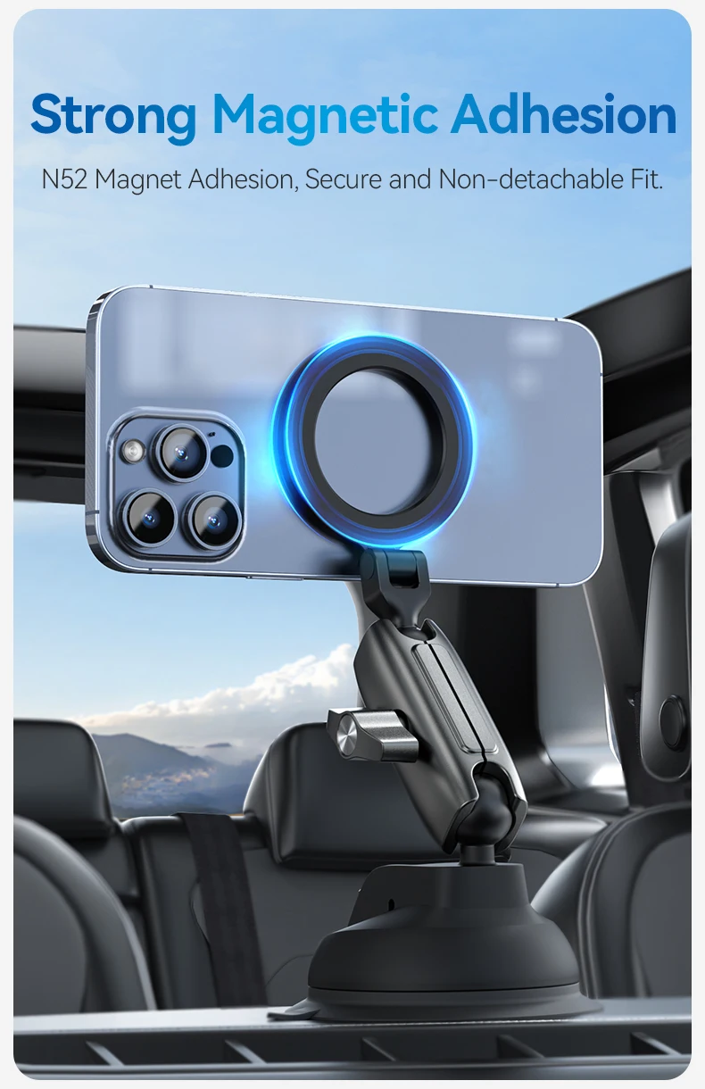 Magnetic Car Phone Holder Suction Cup 360° Adjustable Car Mount Stand For Mobile