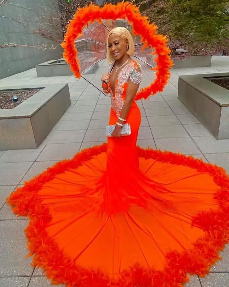 Elegant Orange African Dress,Orange Evening Dress Y6534 main image 1