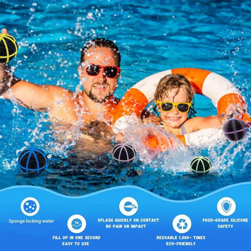 Silicone Water Balls 6X Silicone Water Refillable Sponge Balloons Beach Pool Toys Pool Play Supplies Interactive Throwing Fight