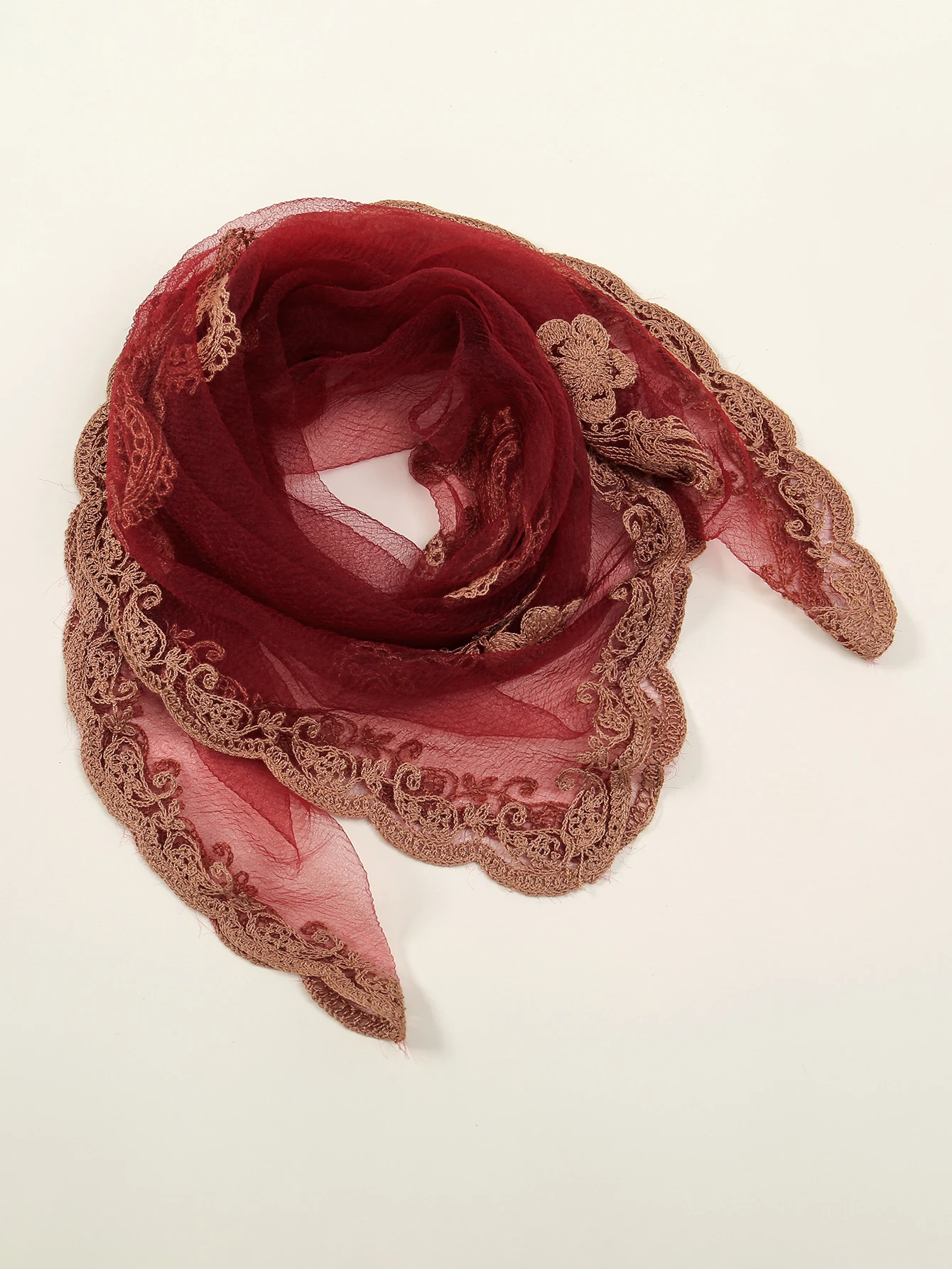 Lace paisley embroidery bandana square scarf elegant breathable silk women sunscreen lightweight shawl headband