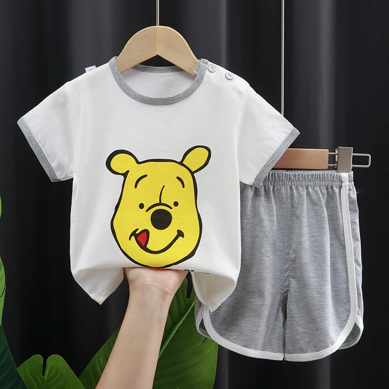 Winnie The Pooh Kids Baby Sport Clothes Outfits Casual Boys Girl Summer Cotton Tracksuit Children Fashion Toddler Infant Suit small baby clothing set	