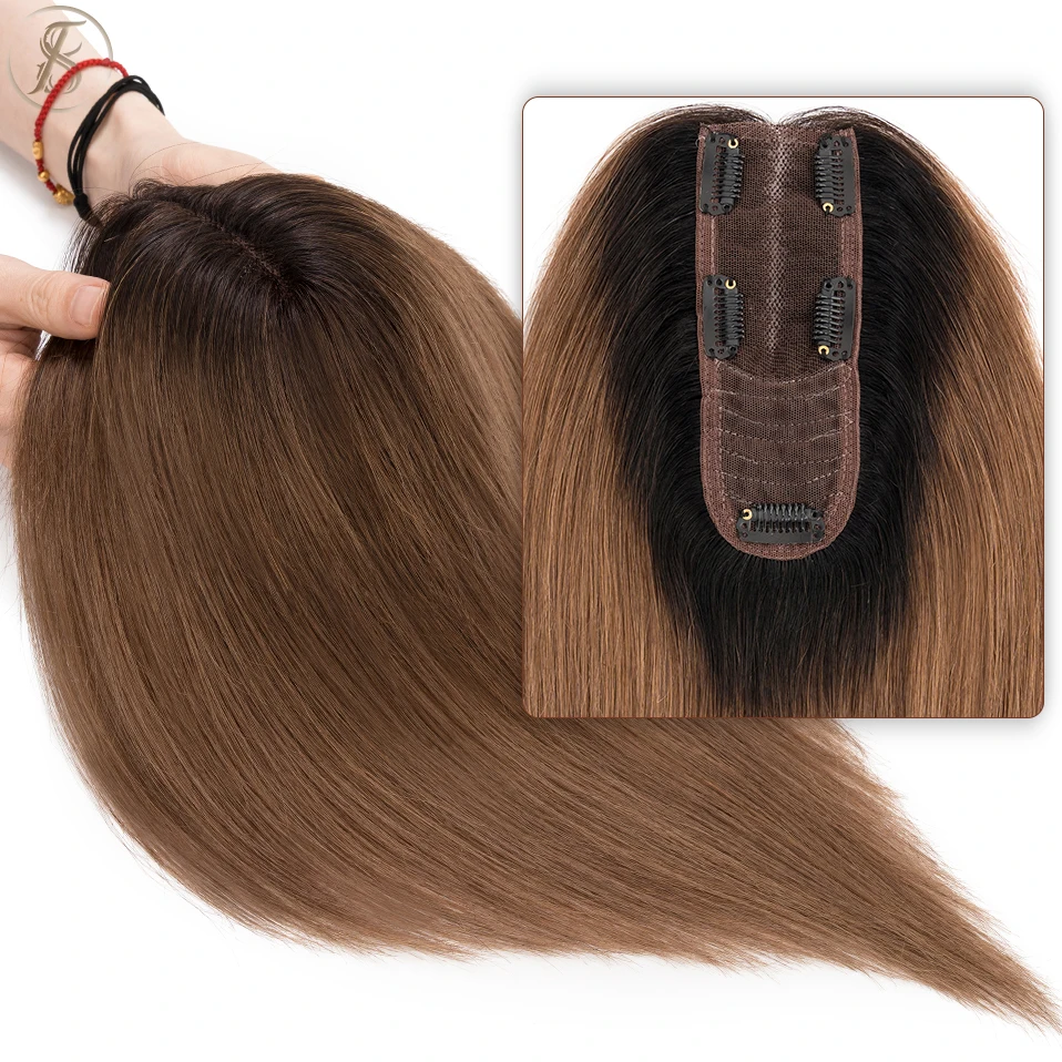 TESS Haaraufsätze, 5,1 x 15,2 cm, Damen-Topper, Hand, einzelner Knoten, braun, Naturhaar-Perücken, Clip-in-Echthaarverlängerungen, Spitzen-Haarteil – Detail 4