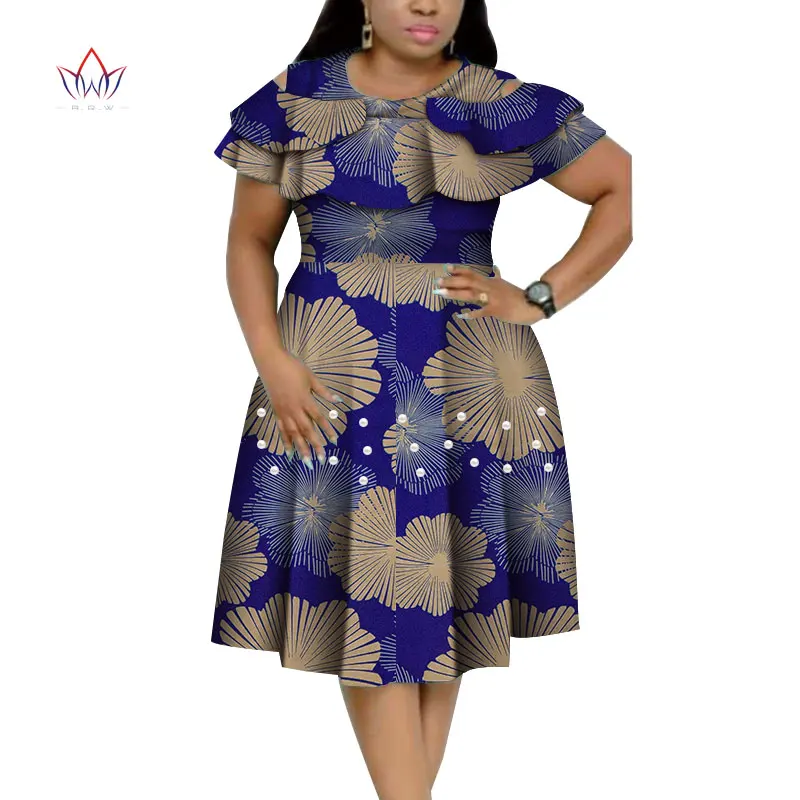 New Bazin Riche African Ruffles Collar Dresses for Women Dashiki Print Pearls Dresses Vestidos Women African Clothing WY4401 african wear for ladies Africa Clothing