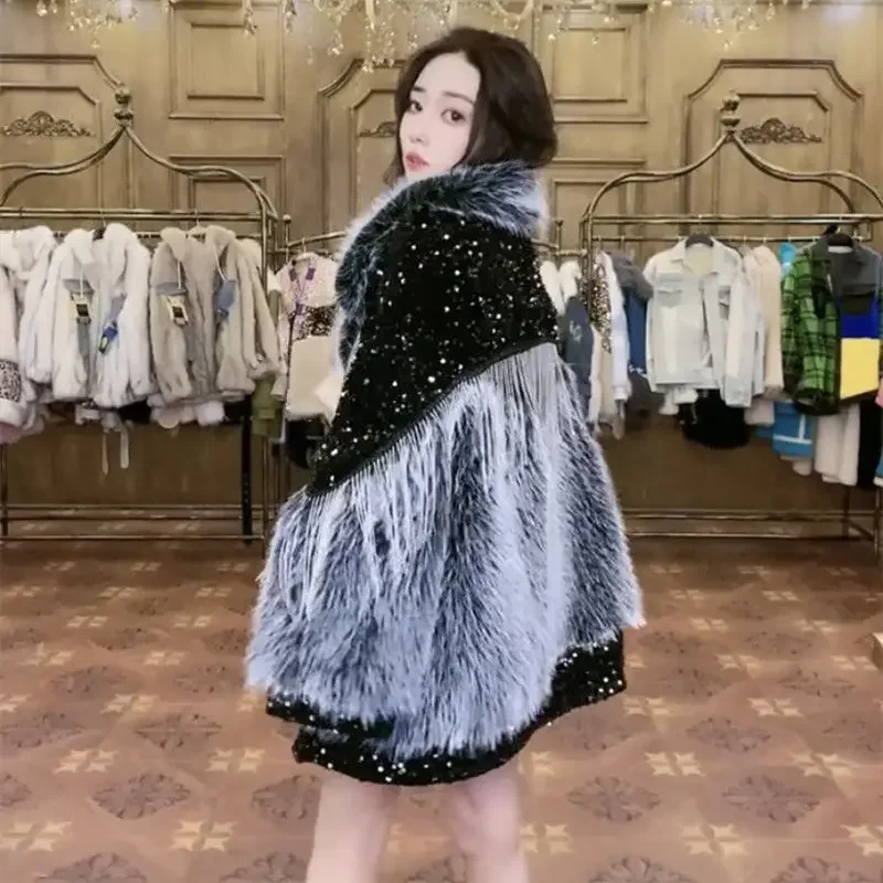 Fur 2023 Winter Women's Clothing New Fashion Fur Integrated Mid-Length Faux Lamb Fur Coat Motorcycle Long Sleeve Loose Warm Coat