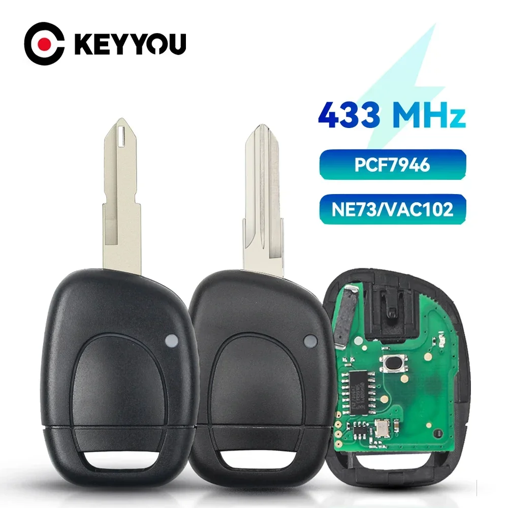 

KEYYOU 1PCS With Battery Car Remote Control Key Fit for Renault Master Kangoo Clio Twingo NE72 Blade PCF7946 Chip 433MHZ