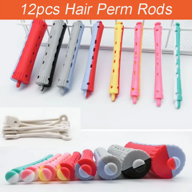 12pcs Hair Perming Rods Heatless Hair Curling Rollers Perm Rods Curlers Cold Wave Flexible For Women Long Short 헤어롤