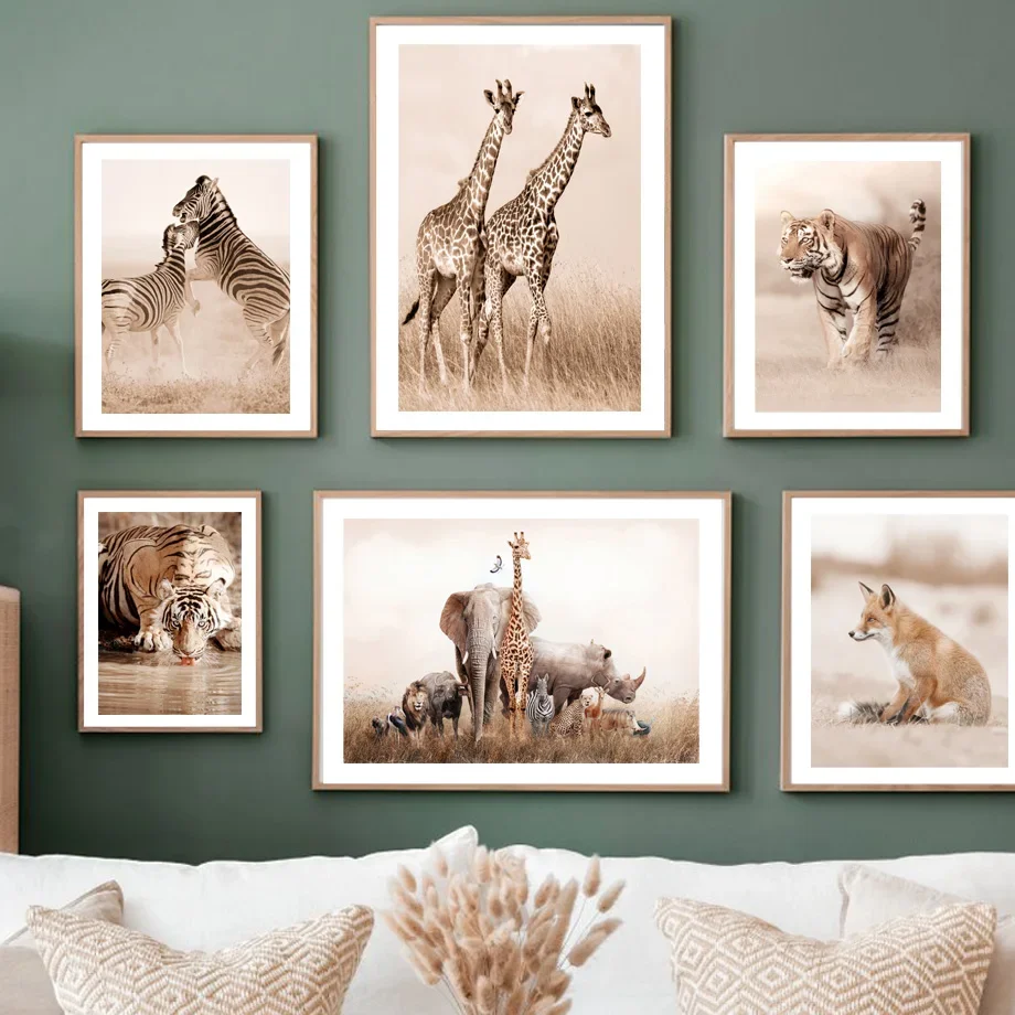 Grassland Elephant Leopard Giraffe Zebra Fox Nordic Posters And Prints Wall Art Canvas Paintings For Living Room Interior Decor