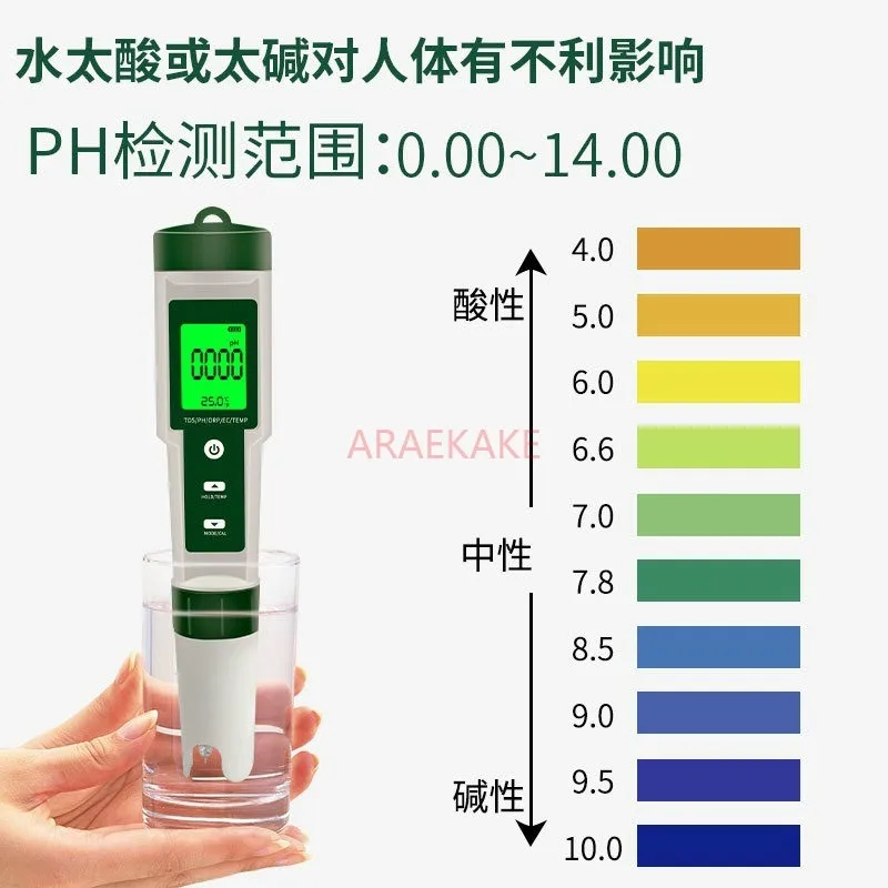Water quality detection five in one tester PH/TDS/EC/ORP negative potential/temperature detection pen pH meter tester