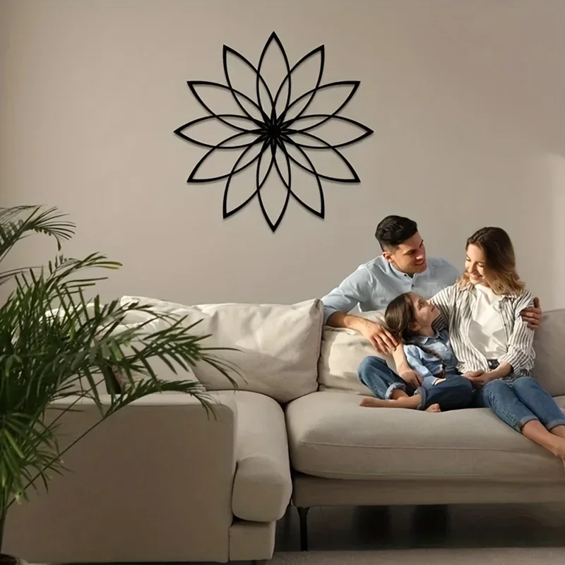 

metal iron Geometric Flower Black Metal Wall Hanging Decoration Crafts Home Interior Livingroom Bathroom Decoration Housewarming