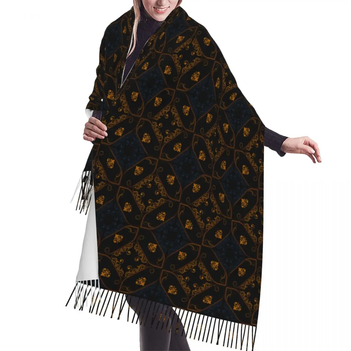 

Lady Large Multicolor Pattern In The Arabian Style Luxury Versatile Scarves Women Winter Fall Soft Warm Tassel Shawl Wrap Scarf