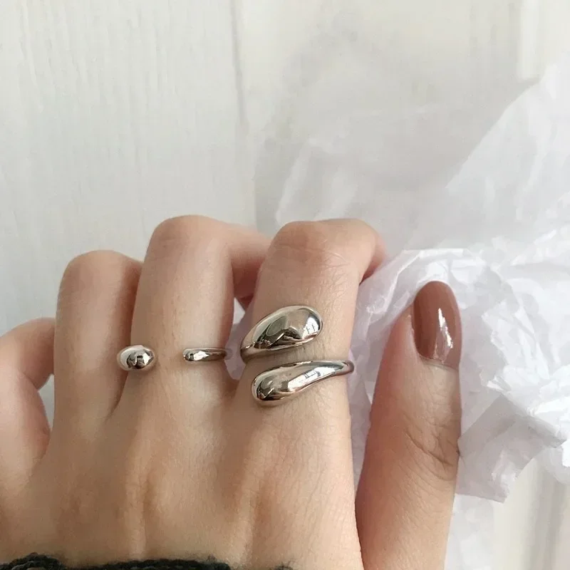 925 Sterling Silver Smooth Water Drop Rings For Woman 18K Gold Open Ring Wedding Couple Rings Aesthetic Jewelry Gift 2