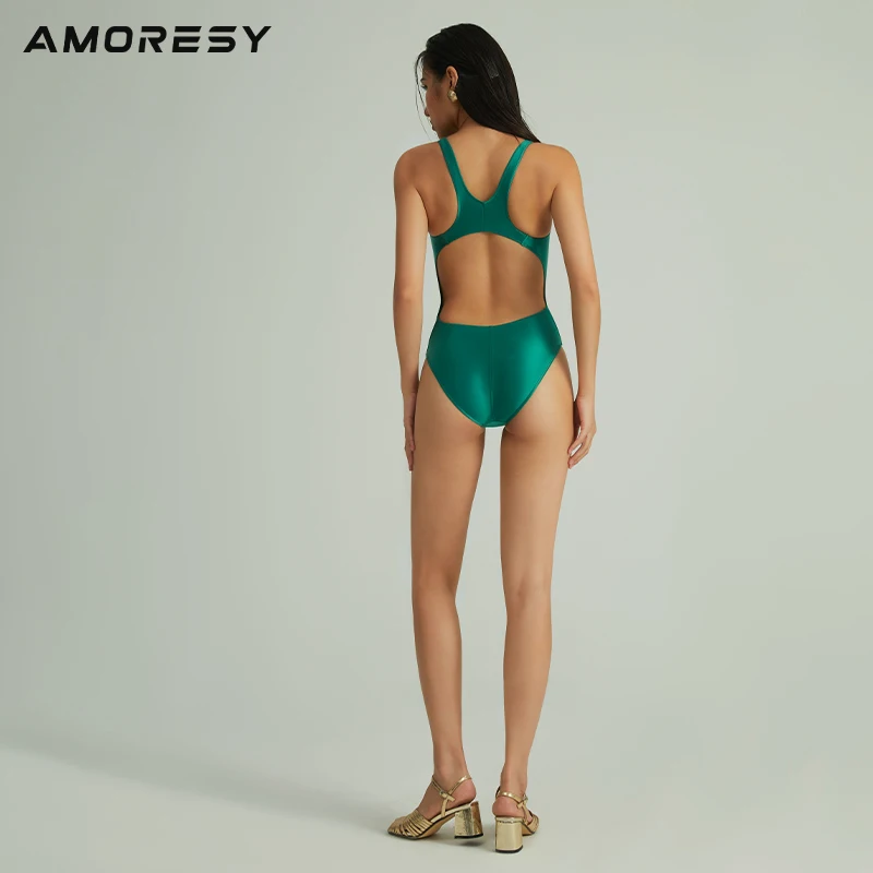 AMORESY Women Oil Japanese One Piece Leotards Sleeveless Breathable Beach Slimming Competitive Surfing Swimsuit Smooth Bodysuit