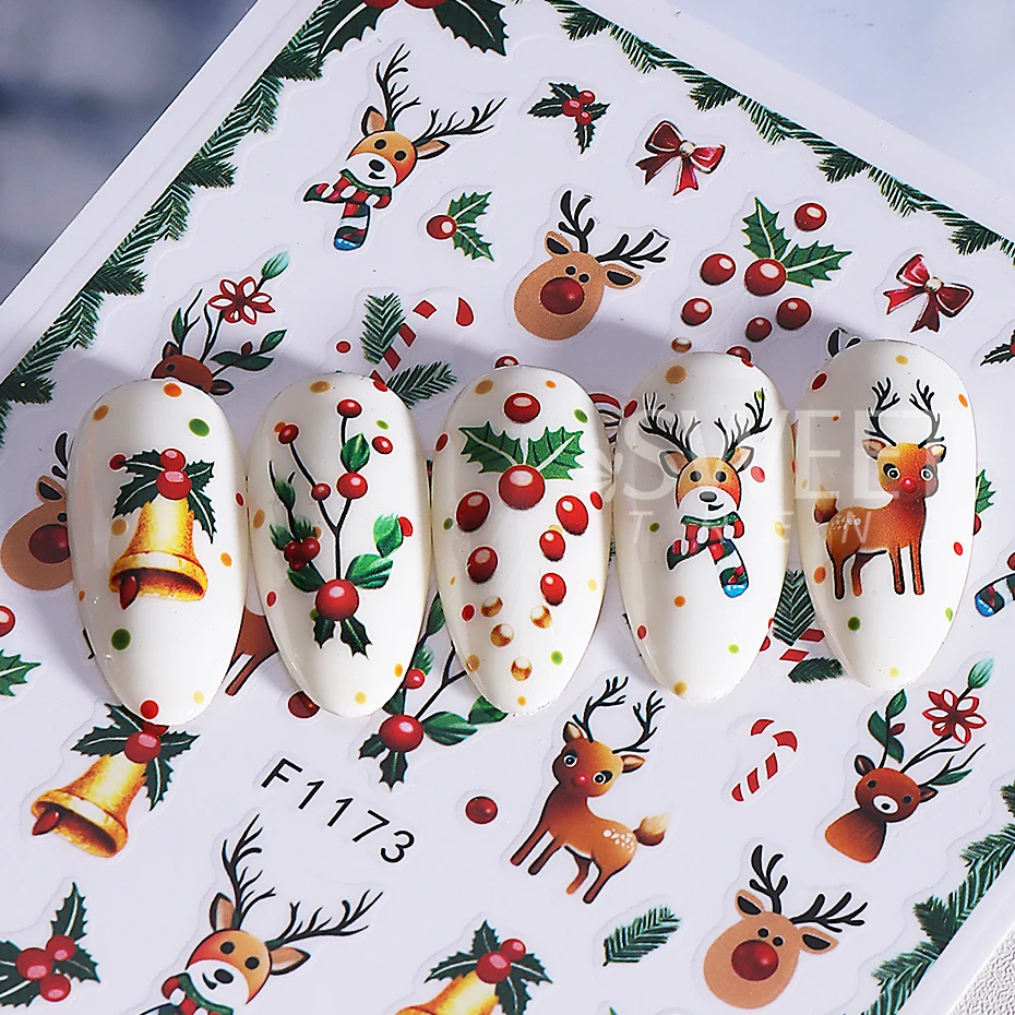 5pcs Christmas Nail Stickers 3D Cartoon Santa Claus Snowman Elk Xmas Tree Nail Slider Decals DIY Winter Gift Manicure Decoration