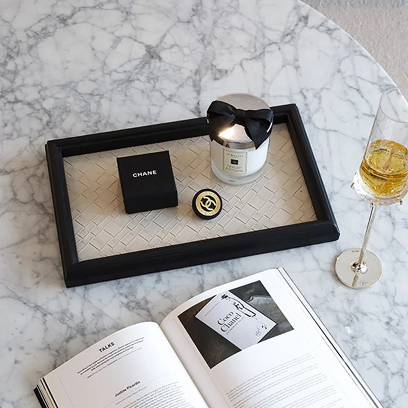 

Поднос из искусственной кожи для хранения ювелирных изделий, плетеный настольный органайзер для мелочей и ароматерапии, декор для журнального столика