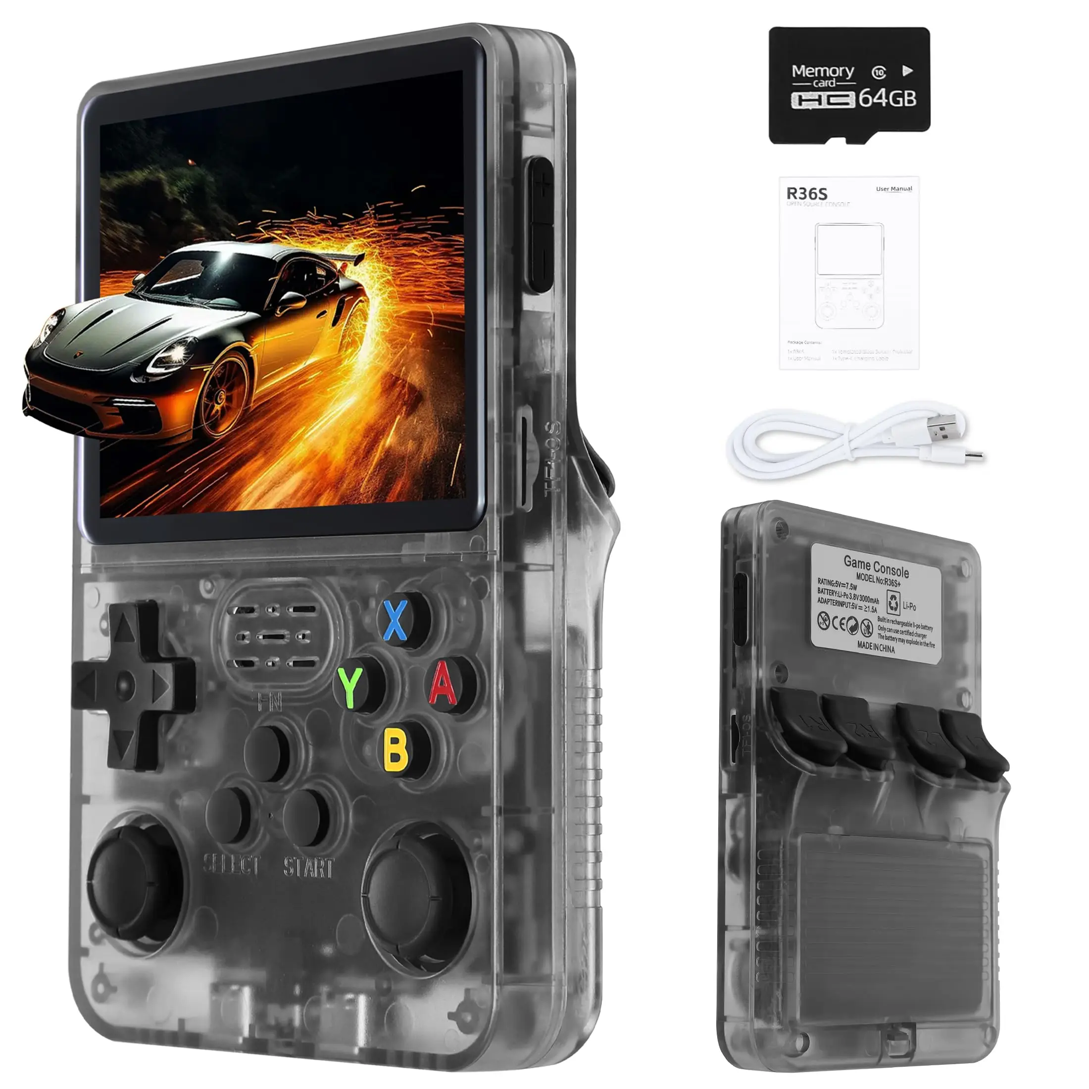 Consola de videojuegos portátil retro R36S Pantalla IPS de 3,5 pulgadas para niños (64G blanco Consola de videojuegos portátil retro R36S Pantalla IPS de 3,5 pulgadas para niños (64G blanco