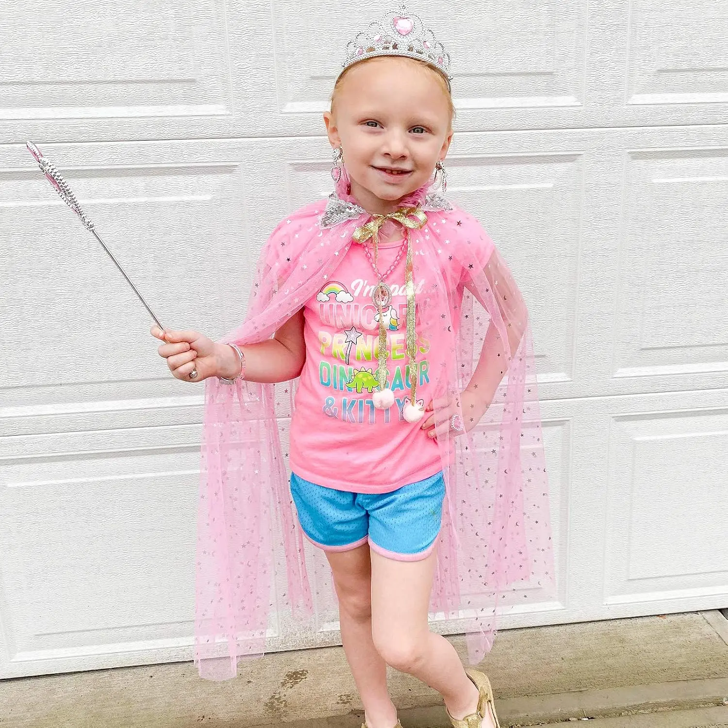 Princess Cape Set 7PCS Girls Princess Cloak with Tiara Crown, Wand for Little Girls Dress up Toy,Helloween,birthday,Xmax gift
