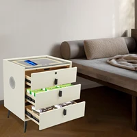 Умная прикроватная тумбочка с 3 ящиками, USB, трехцветный светодиодный порт для беспроводной зарядки, замок по отпечатку пальца, Bluetooth для спальни, гостиной — изображение 2