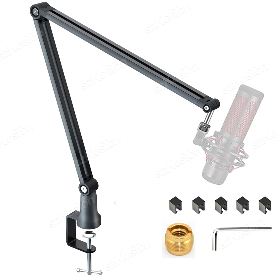 YUZUHOME Microphone Arm Stand, Adjustable Suspension Boom Scissor Mic Stand With 3/8\" To 5/8\" And 3/8\" To 1/4\"Screw Adapter Clip For Blue Yeti...