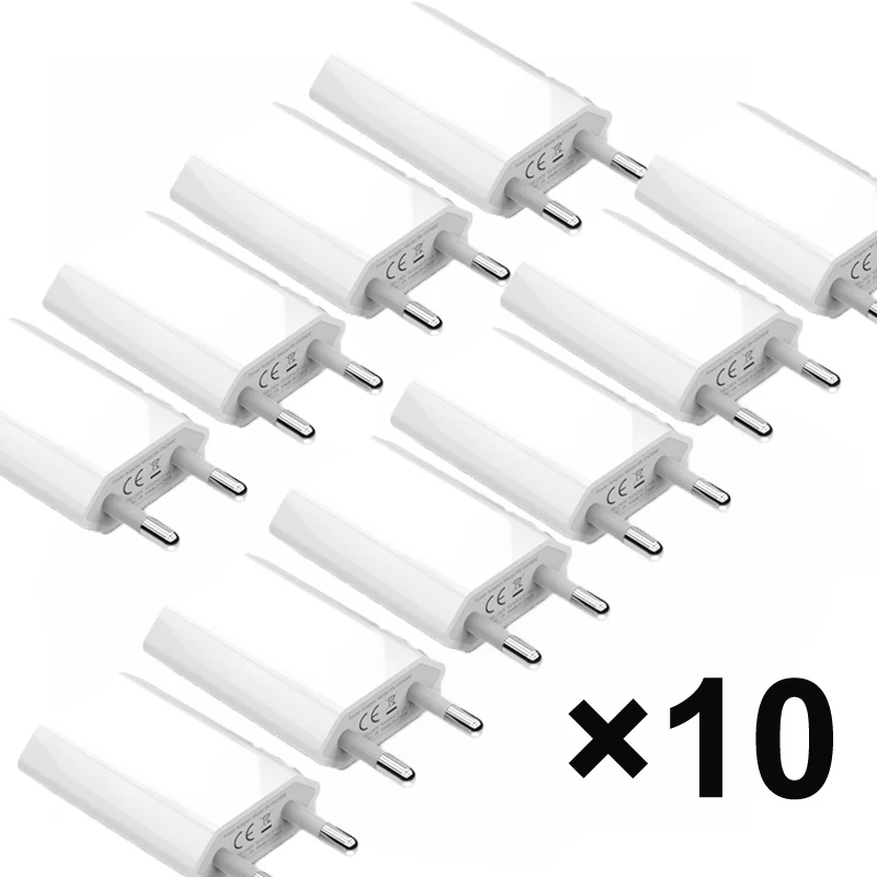 10 Pz/Lotto Adattatore Del Telefono Del Caricatore Del Usb Della Spina Di Ue Per Apple Iphone X Xs 11 Xr Se 2020 8 7 6 5 5S 5C 4 4S Caricatore Mobile 