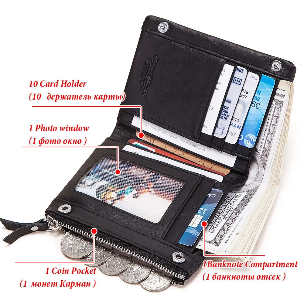 LAREET RFID Genuine Leather Men's Bifold Wallet with Coin Pocket and Card Holder