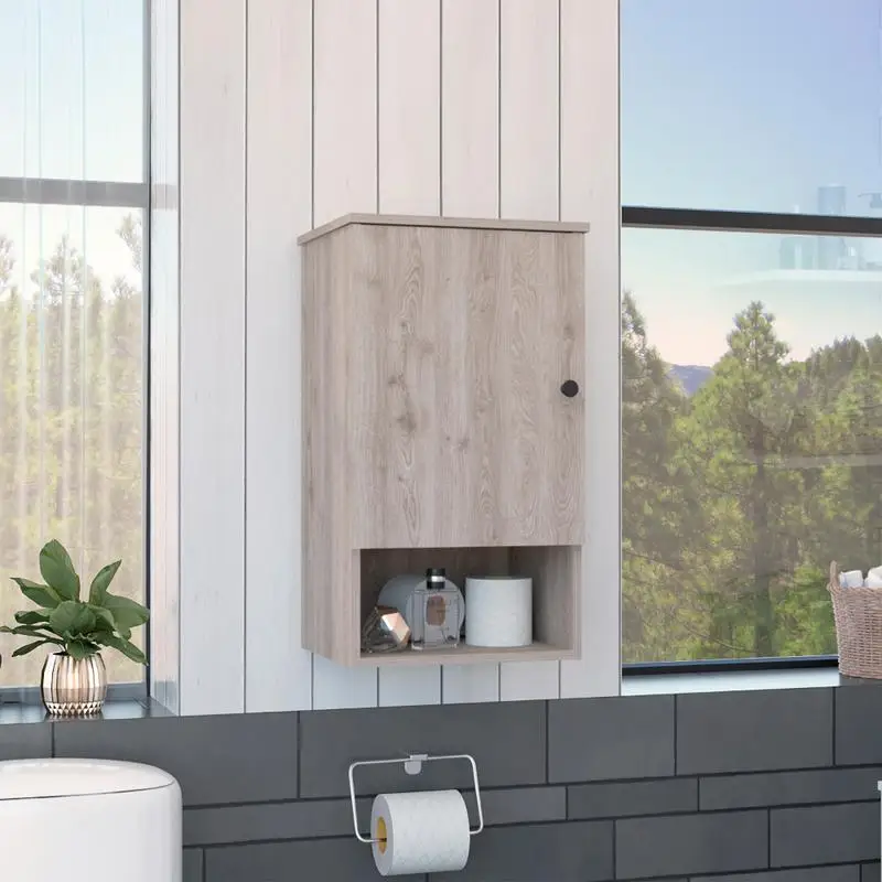 

Arya Medicine Single Door Cabinet, One Shelf, Two Interior Shelves, Light Gray