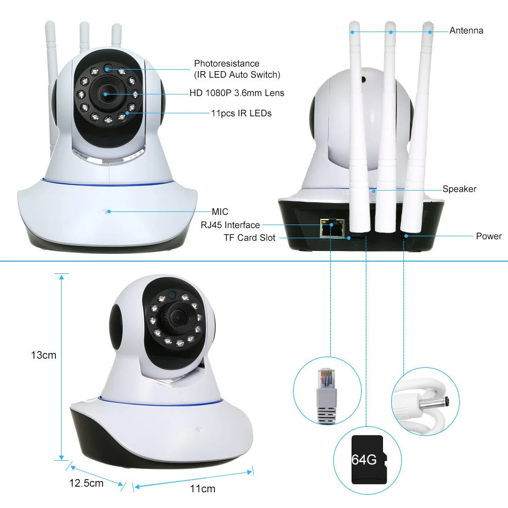 Monitor Camera Baby Monitor Robo 3 IP Antenna WiFi 360&ordm; 720P Yoosee APP Surveillance Camera security camera wireless baby monitor video baby monitor