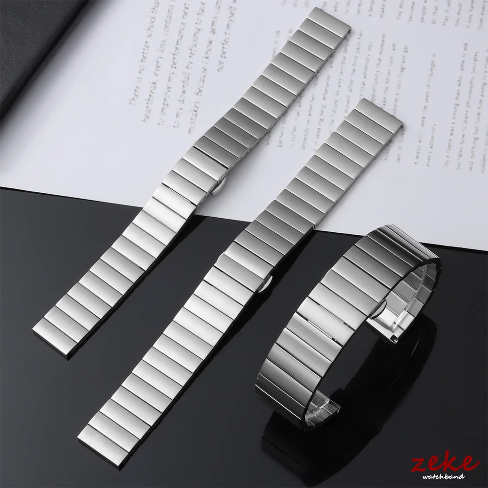 Men's Solid Stainless Steel Watch Strap - Silver Metal Band with Double Press Butterfly Buckle & Quick Release