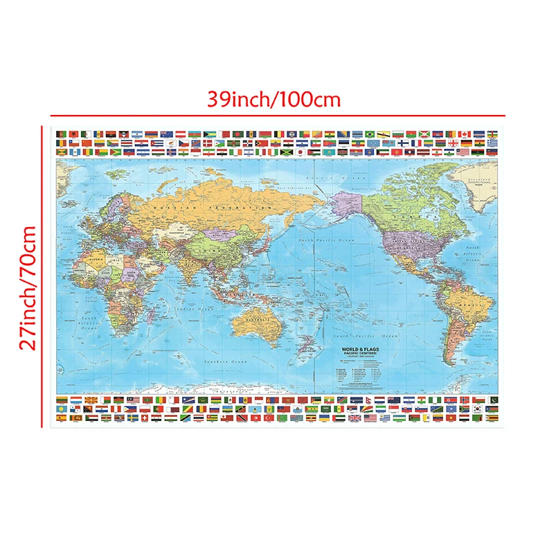 Carte du monde en tissu non tissé pliable, 100x70cm, en anglais, avec sensation de pays, décoration murale artistique, fournitures scolaires