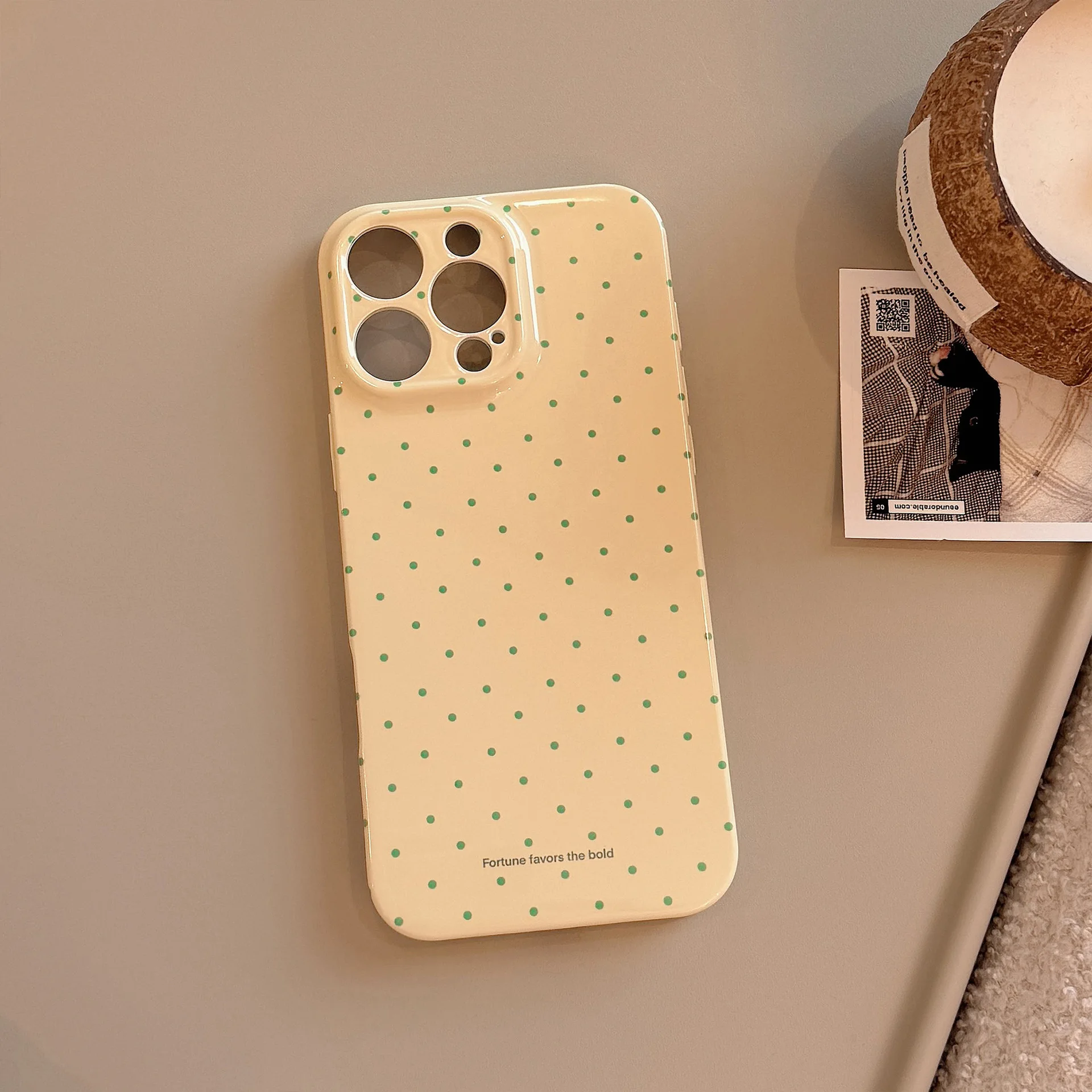 Korean Cute Polka Dot Glossy Phone Case - Hard PC Design