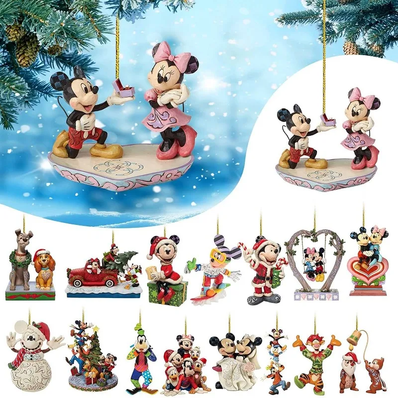 

Disney Figures Mickey Minnie Cute Christmas Cartoon Double-sided Acrylic Christmas Tree Decoration Pendant Model Toy Kids Gifts