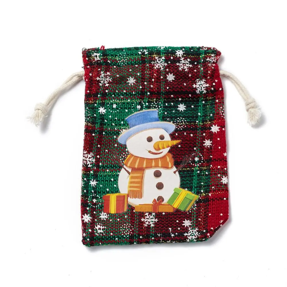 20Pcs Christmas Theme Rectangle Jute Bags Drawstring Jewelry Pouches Xmas Burlap Bag for Wedding DIY Craft Party Gift Wrapping