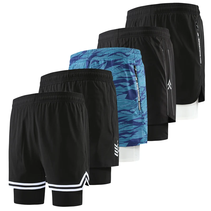 Summer Short Men Fashion False Two Layers Leisure Sports Shorts Bodybuilding Sweatpants Breathable Quick-Drying Gyms Man Short