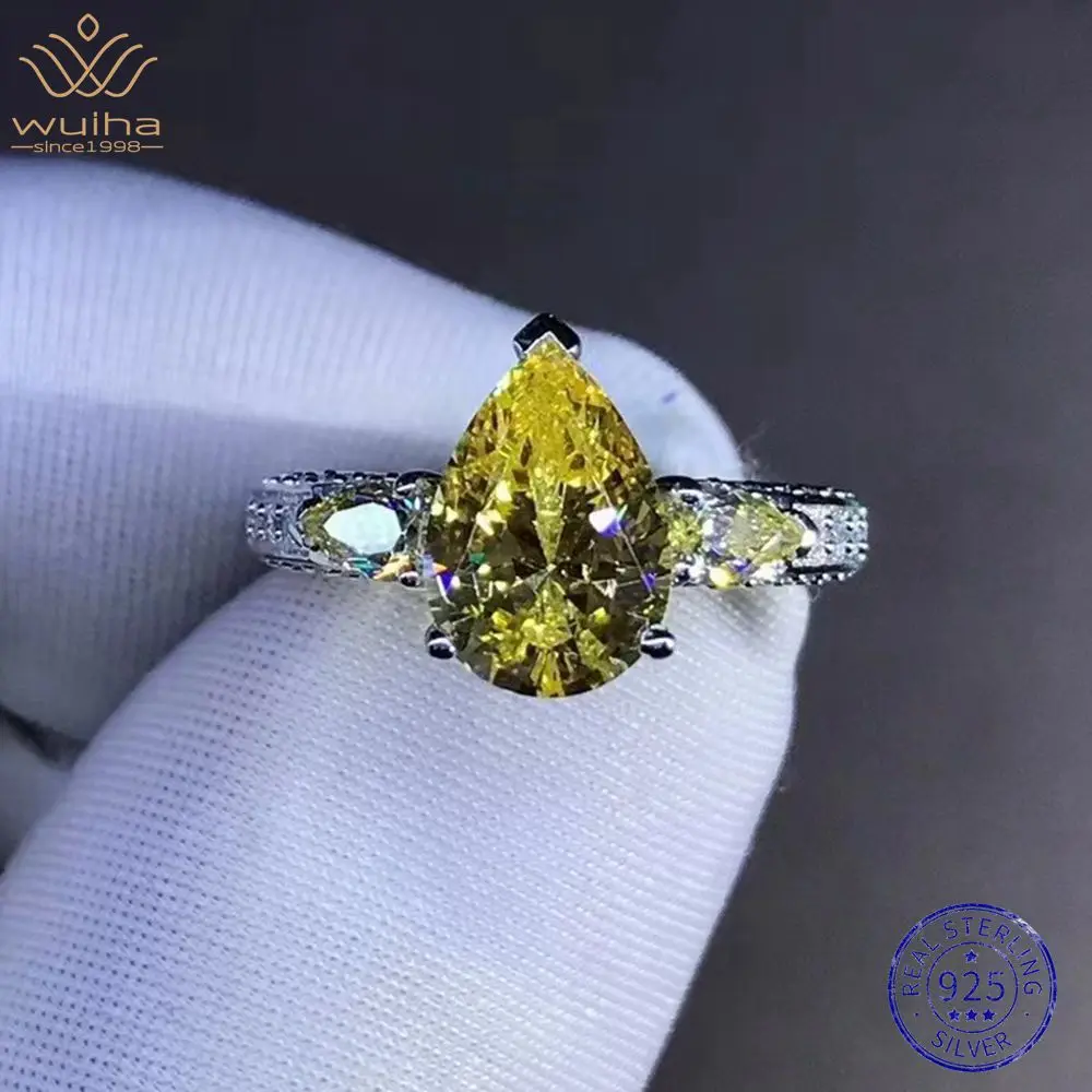 Women Yellow Moissanite Ring Yellow Pear Moissanite Ring