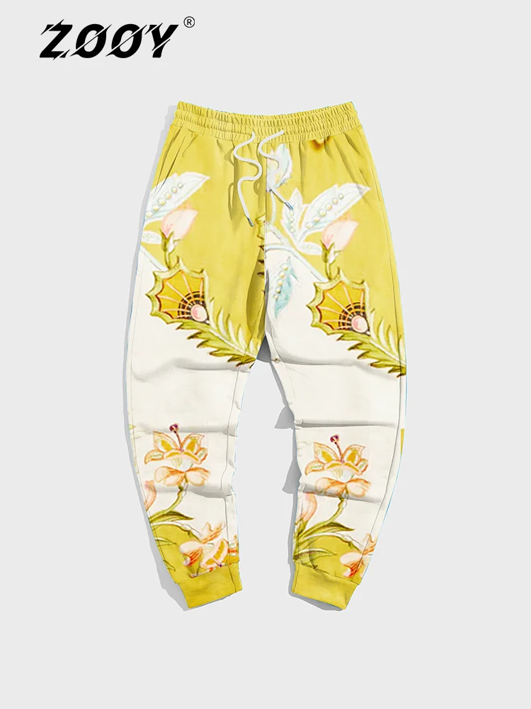 

ZOOY (L-9XL) Men's Plus Size Retro Fashion Graffiti Hip Hop Splash Floral Pattern Color-Block Print Trousers