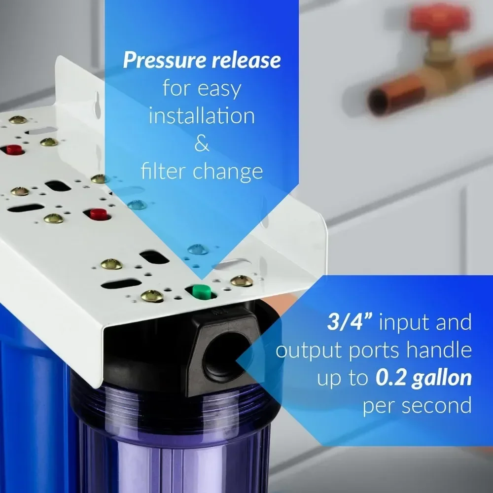 Whole House Water Filter System, Reduces Chlorine,Sediment,Taste,Odor, 3-Stage Water Filtration System W/ 20"x2.5" Filters