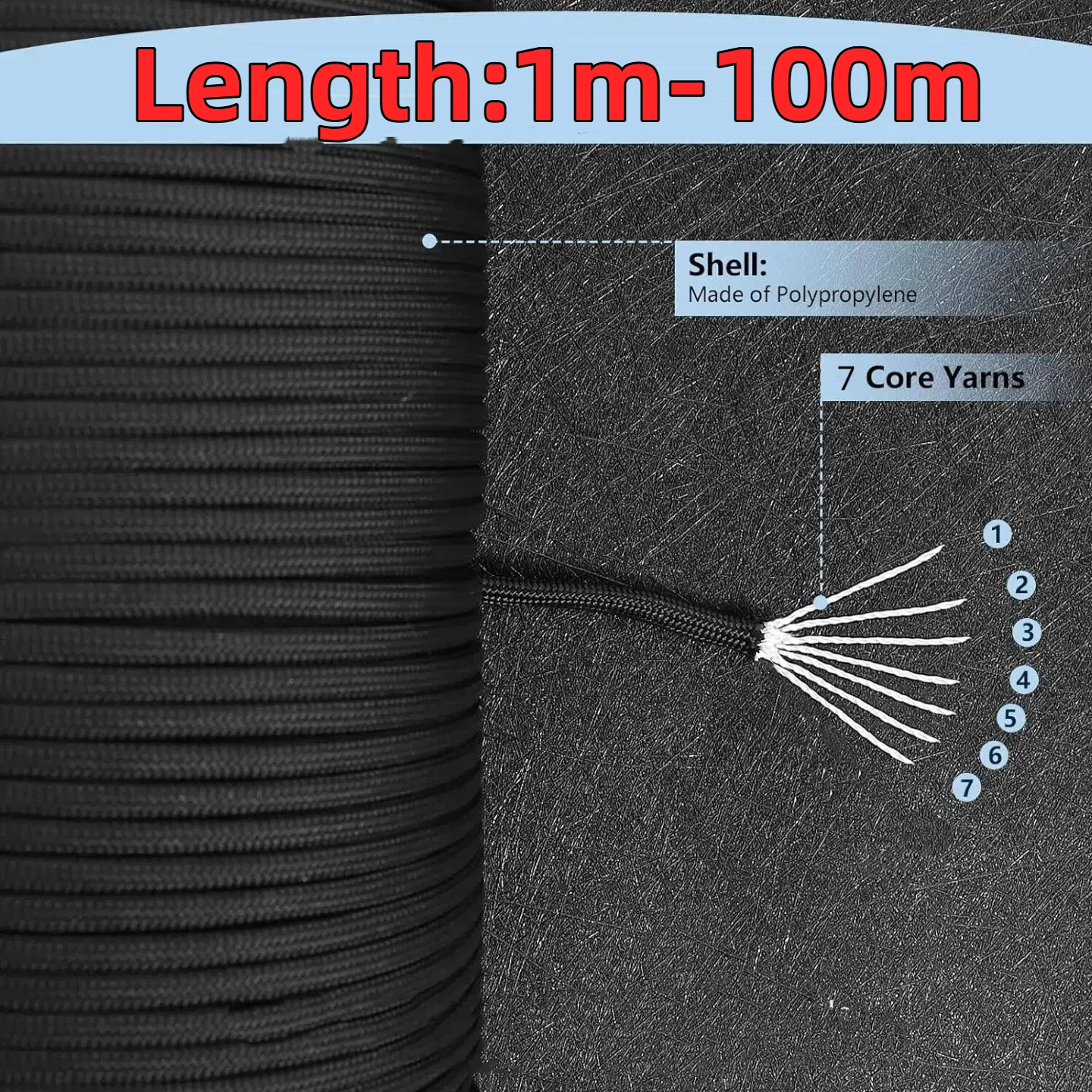 Premium 550 Paracord 7-Strand Outdoor Survival Rope - Military Tactical Camping & DIY Bracelet Cord (1-100m)