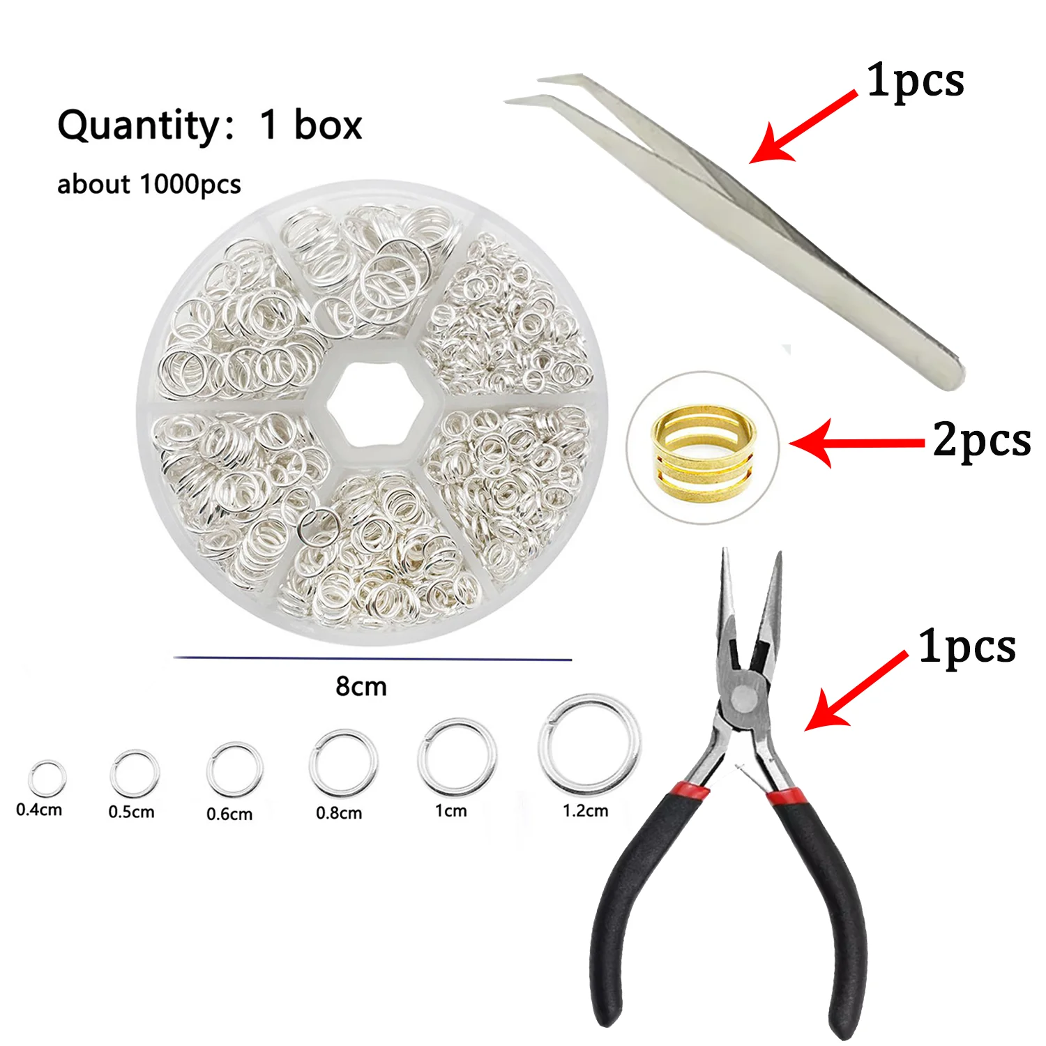 Assorted Jump Rings Set with Opening Tool for DIY Crafts - 1000 Pieces in 6 Sizes