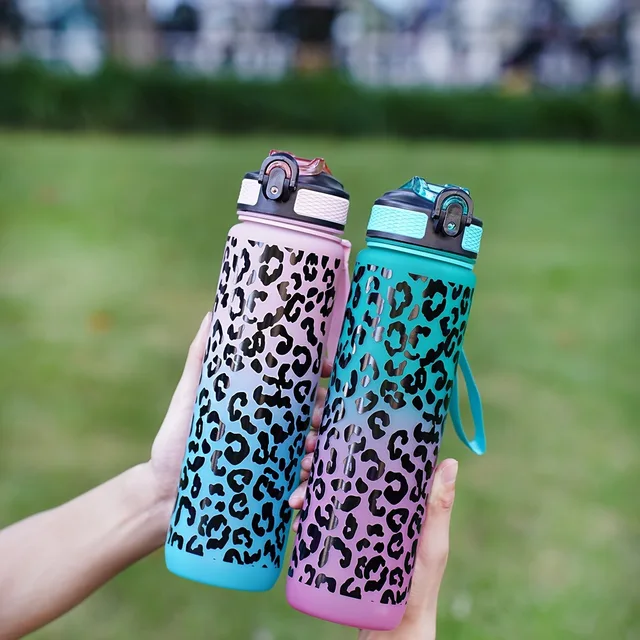1 Liter Large Capacity Leopard print Plastic Cup Leak Proof Sports Water Bottle Drink items Outdoor Travel Portable Gym Bottle 3