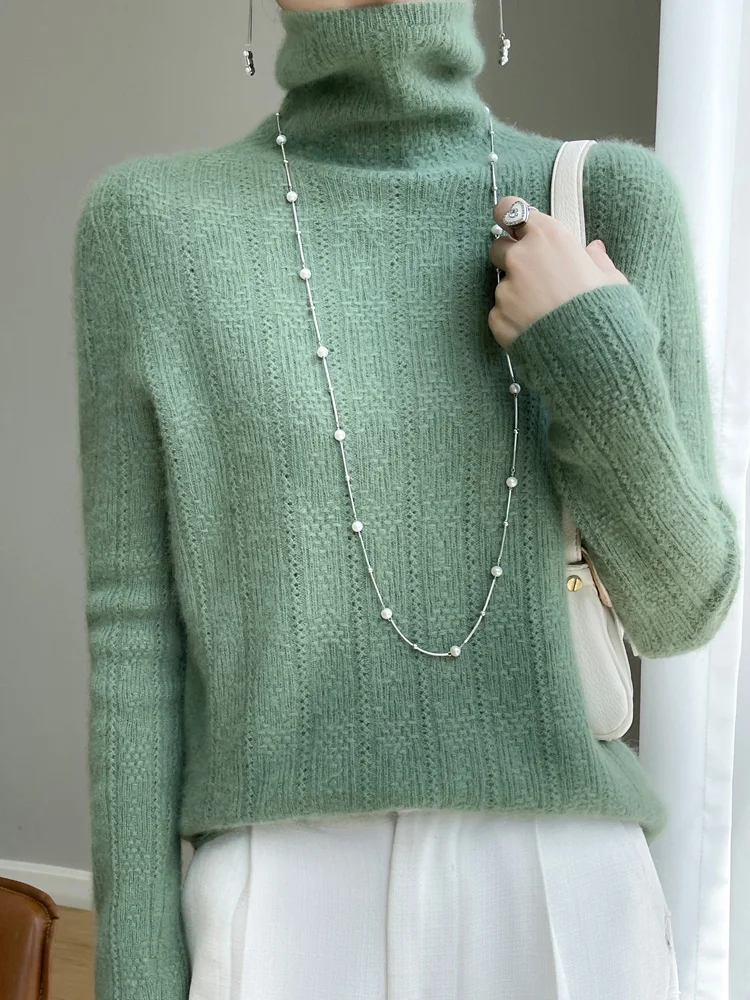

Autumn Winter 100% Merino Wool Sweater Women Turtleneck Pullovers Twist Flower Cashmere Knitwear Female Clothes Korean Fashion