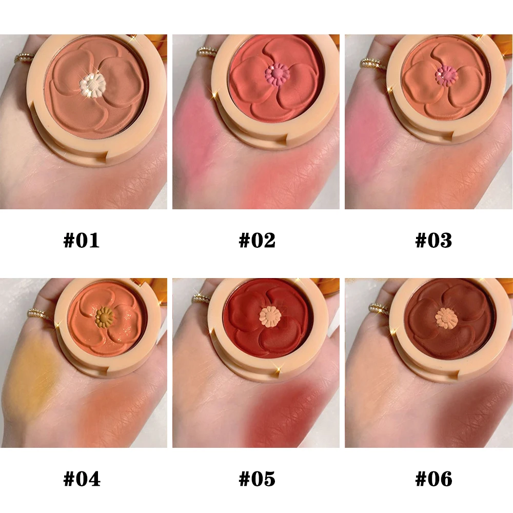 

Flower Blush Pallete 6 Color Face Cheek Mineral Pigment Blusher Rouge Powder Makeup Professional Contour Shadow Cream Orange
