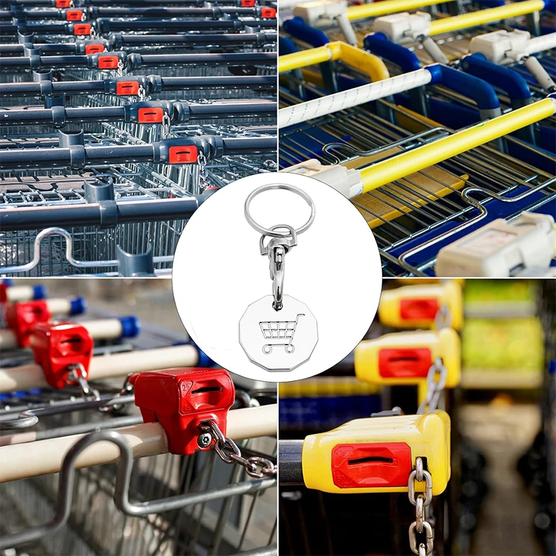4Pcs Shopping Trolley Remover Key Ring Token Chip with Carabiner Hook Metal Portable Universal Supermarket Keyring Token Decor 4